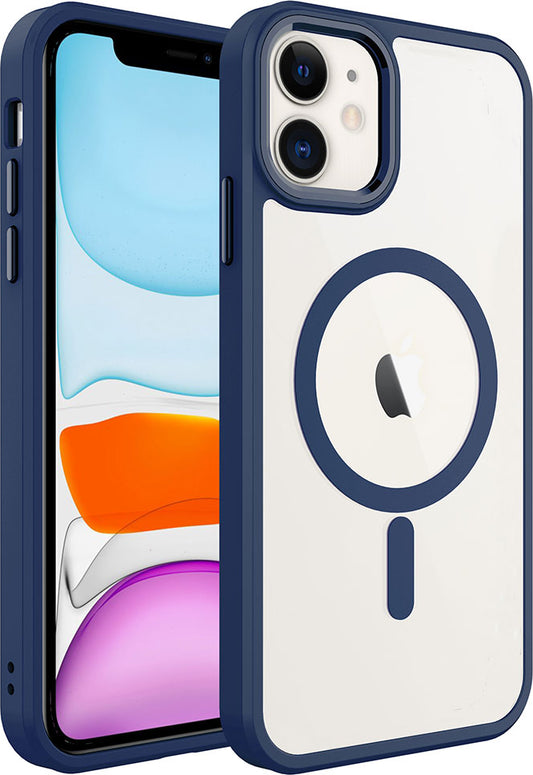 Apple iPhone 11 Kılıf Wireless Şarj Özellikli Mnc Krom Magsafe Silikon Kapak-Lacivert