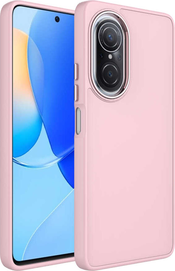 Huawei Nova 9 Se Kılıf Metal Çerçeve ve Buton Tasarımlı Silikon Mnc Luna Kapak-Pembe