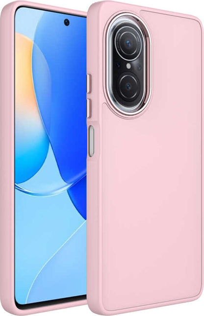 Huawei Nova 9 Se Kılıf Metal Çerçeve ve Buton Tasarımlı Silikon Mnc Luna Kapak-Pembe