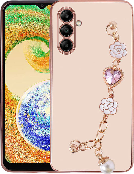 Galaxy A04S Kılıf El Tutamaçlı Kamera Korumalı Mnc Taka Silikon Kapak-Pembe