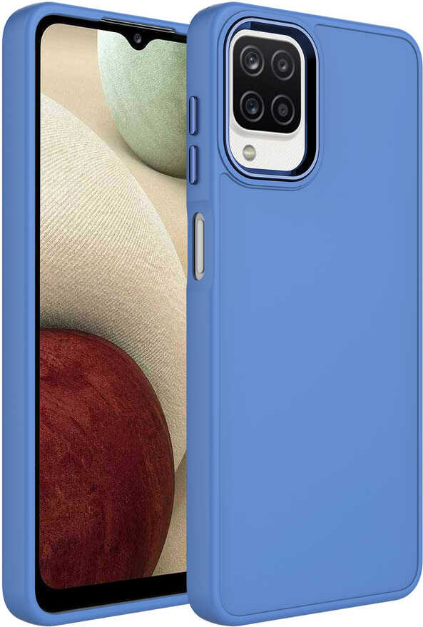 Galaxy M12 Kılıf Metal Çerçeve ve Buton Tasarımlı Silikon Mnc Luna Kapak-Lavendery Gray