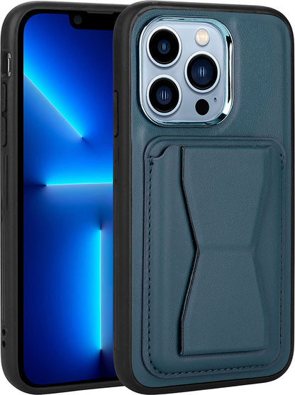 Apple iPhone 12 Pro Kılıf Kartlıklı Standlı pu Deri Mnc Memo Kapak-Lacivert
