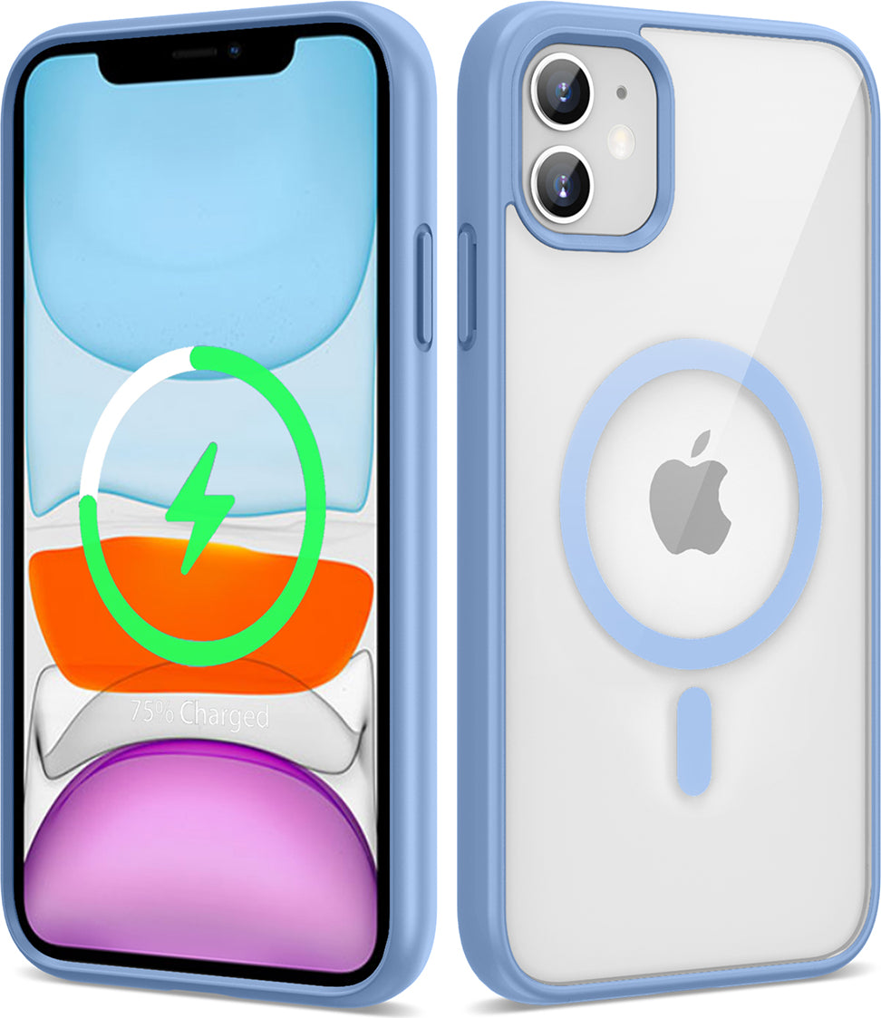 Apple iPhone 11 Kılıf Magsafe Wireless Şarj Özellikli Silikon Mnc Ege Kapak-Mavi Açık