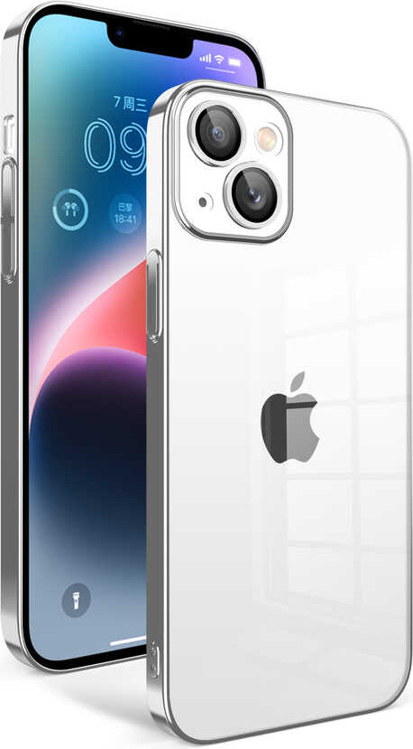 Apple iPhone 14 Plus Kılıf Kamera Korumalı Renkli Çerçeveli Mnc Garaj Kapak-Gümüş