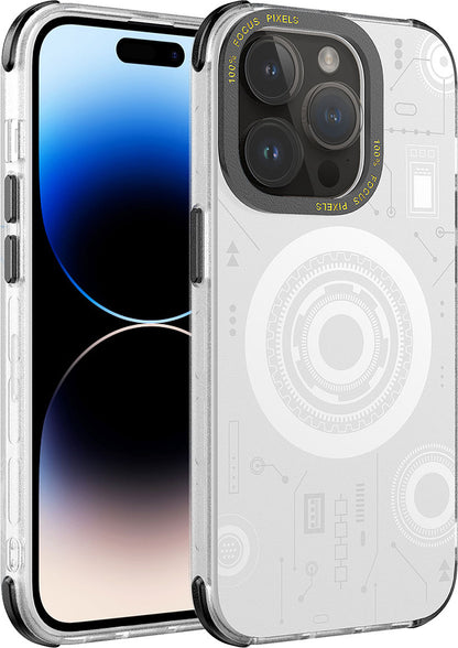 Apple iPhone 14 Pro Max Kılıf Mnc Wireless Şarj Özellikli Desenli Hot Kapak-Beyaz