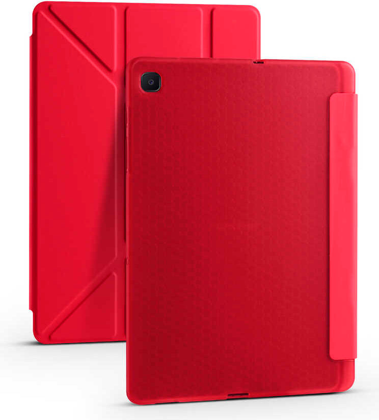 Galaxy Tab A7 10.4 T500 2020 Kılıf  Uyumlu Mnc Tri Folding Kalem Bölmeli Standlı Kılıf-Kırmızı