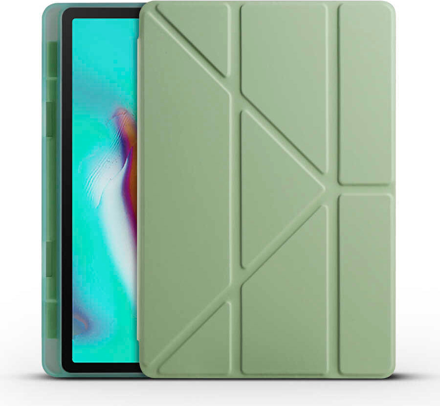 Galaxy Tab A7 10.4 T500 2020 Kılıf  Uyumlu Mnc Tri Folding Kalem Bölmeli Standlı Kılıf-Kırmızı