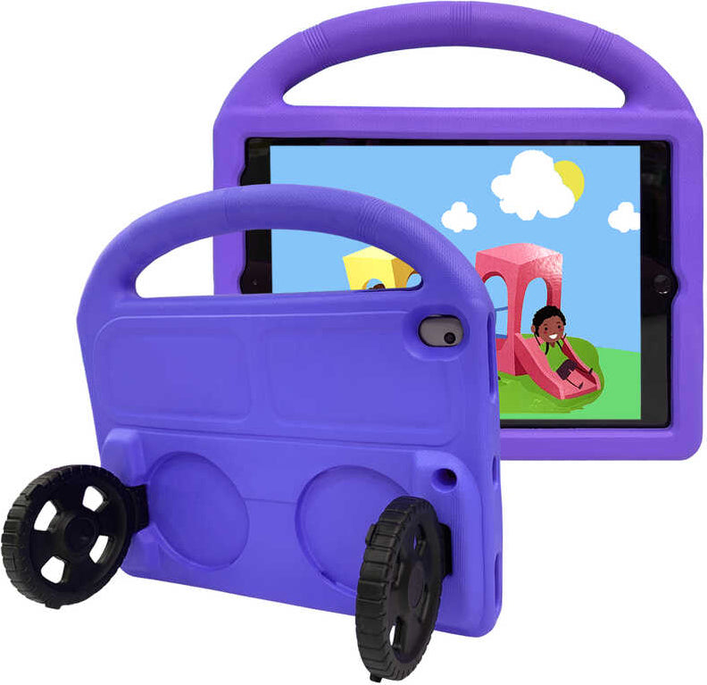 iPad 10.2 (8.nesil)  Uyumlu Mnc Wheel Car Tekerlek Standlı Tablet Eva Silikon Kılıf-Mor