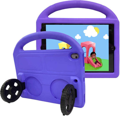 iPad 10.2 (8.nesil)  Uyumlu Mnc Wheel Car Tekerlek Standlı Tablet Eva Silikon Kılıf-Mor