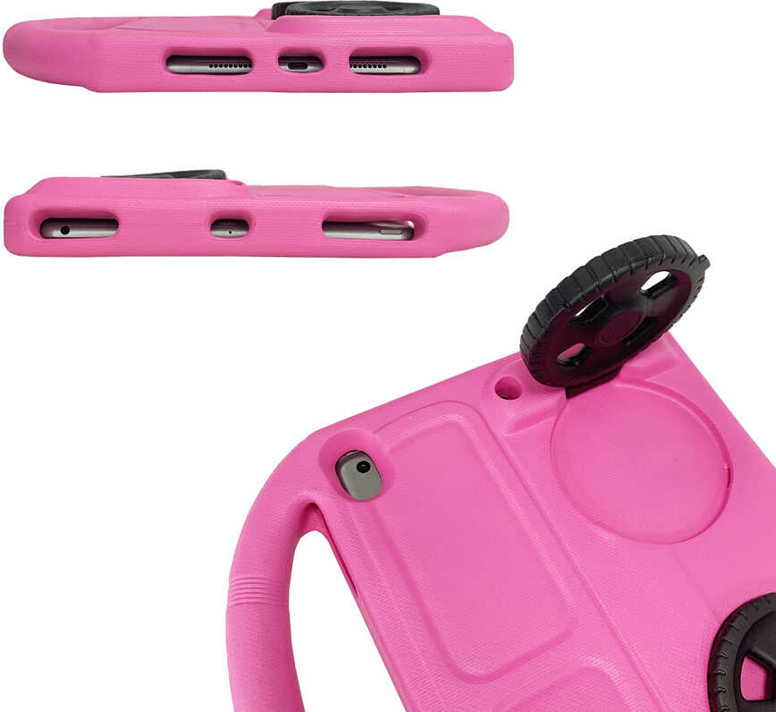 iPad 10.2 (8.nesil)  Uyumlu Mnc Wheel Car Tekerlek Standlı Tablet Eva Silikon Kılıf-Mor