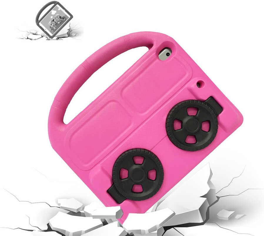 iPad 10.2 (8.nesil)  Uyumlu Mnc Wheel Car Tekerlek Standlı Tablet Eva Silikon Kılıf-Mor