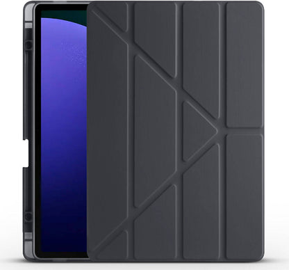 Galaxy Tab S9 Plus Kılıf  Uyumlu Mnc Tri Folding Kalem Bölmeli Standlı Kılıf-Siyah