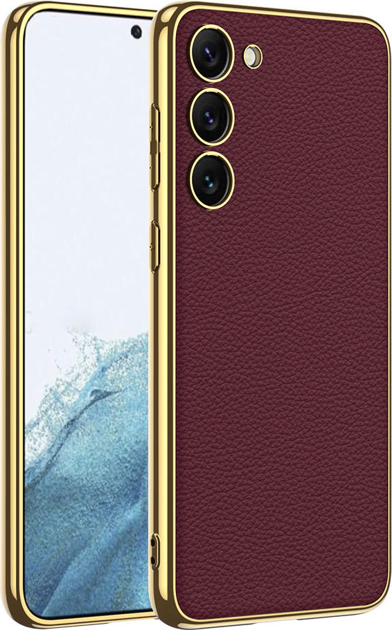 Galaxy S23 Plus Kılıf Deri Görünümlü Kenarları Elektroplating Kaplama Mnc Fizyon Kapak-Kırmızı