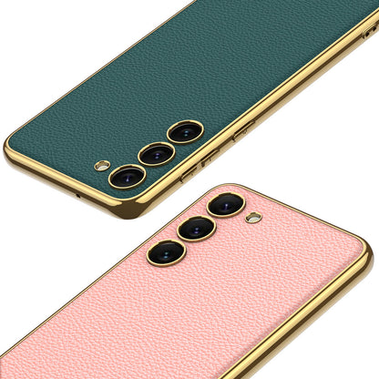 Galaxy S23 Plus Kılıf Deri Görünümlü Kenarları Elektroplating Kaplama Mnc Fizyon Kapak-Kırmızı