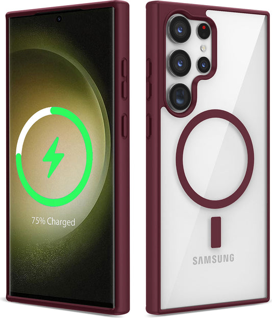 Galaxy S22 Ultra Kılıf Magsafe Wireless Şarj Özellikli Silikon Mnc Ege Kapak-Koyu Kırmızı