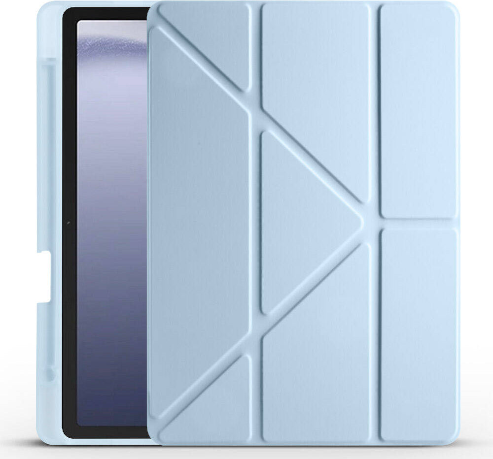 Galaxy Tab A9 Kılıf Uyumlu Mnc Tri Folding Kalem Bölmeli Standlı Kılıf-Mavi