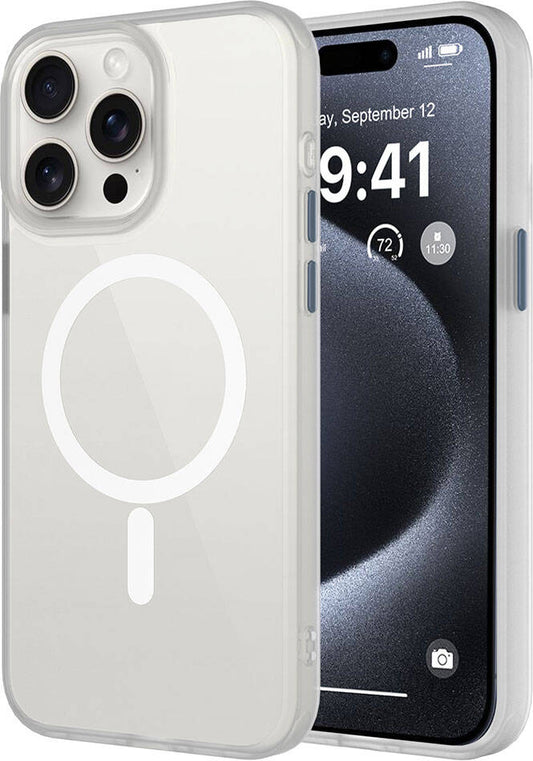 Apple iPhone 15 Pro Kılıf Mat Arka Yüzey Wireless Şarj Özellikli Mnc Flet Magsafe Kapak-Beyaz