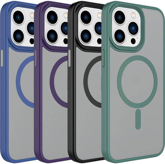 Apple iPhone 15 Pro Kılıf Mat Arka Yüzey Wireless Şarj Özellikli Mnc Flet Magsafe Kapak-Beyaz