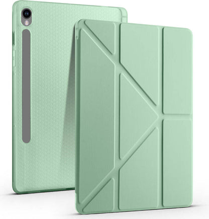 Galaxy Tab S9 Fe Kılıf  Uyumlu Mnc Tri Folding Kalem Bölmeli Standlı Kılıf-Gri