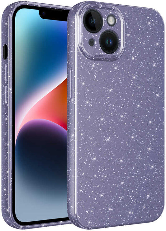 Apple iPhone 14 Plus Kılıf Kamera Korumalı Simli Lüks Mnc Koton Kapak-Mor