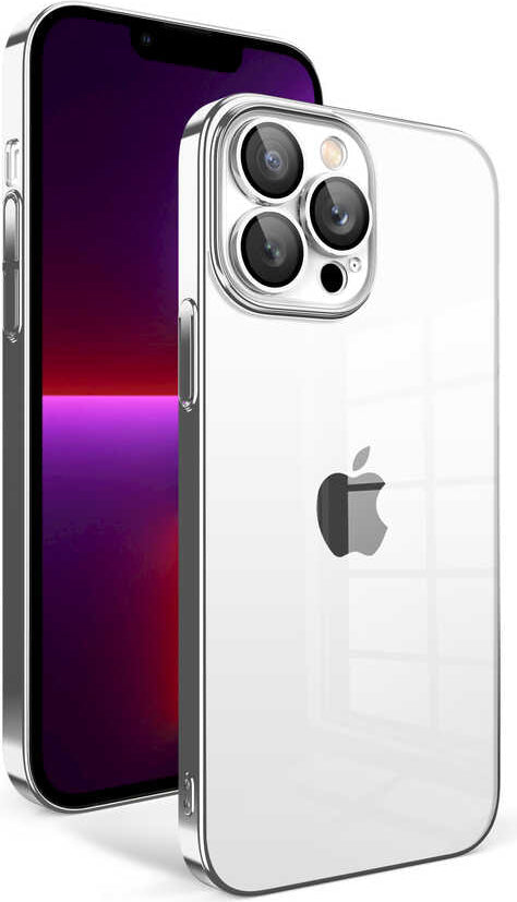 Apple iPhone 13 Pro Kılıf Kamera Korumalı Renkli Çerçeveli Mnc Garaj Kapak-Gümüş