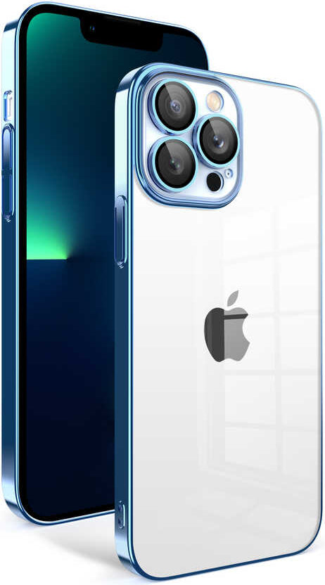 Apple iPhone 13 Pro Max Kılıf Kamera Korumalı Renkli Çerçeveli Mnc Garaj Kapak-Mavi Açık