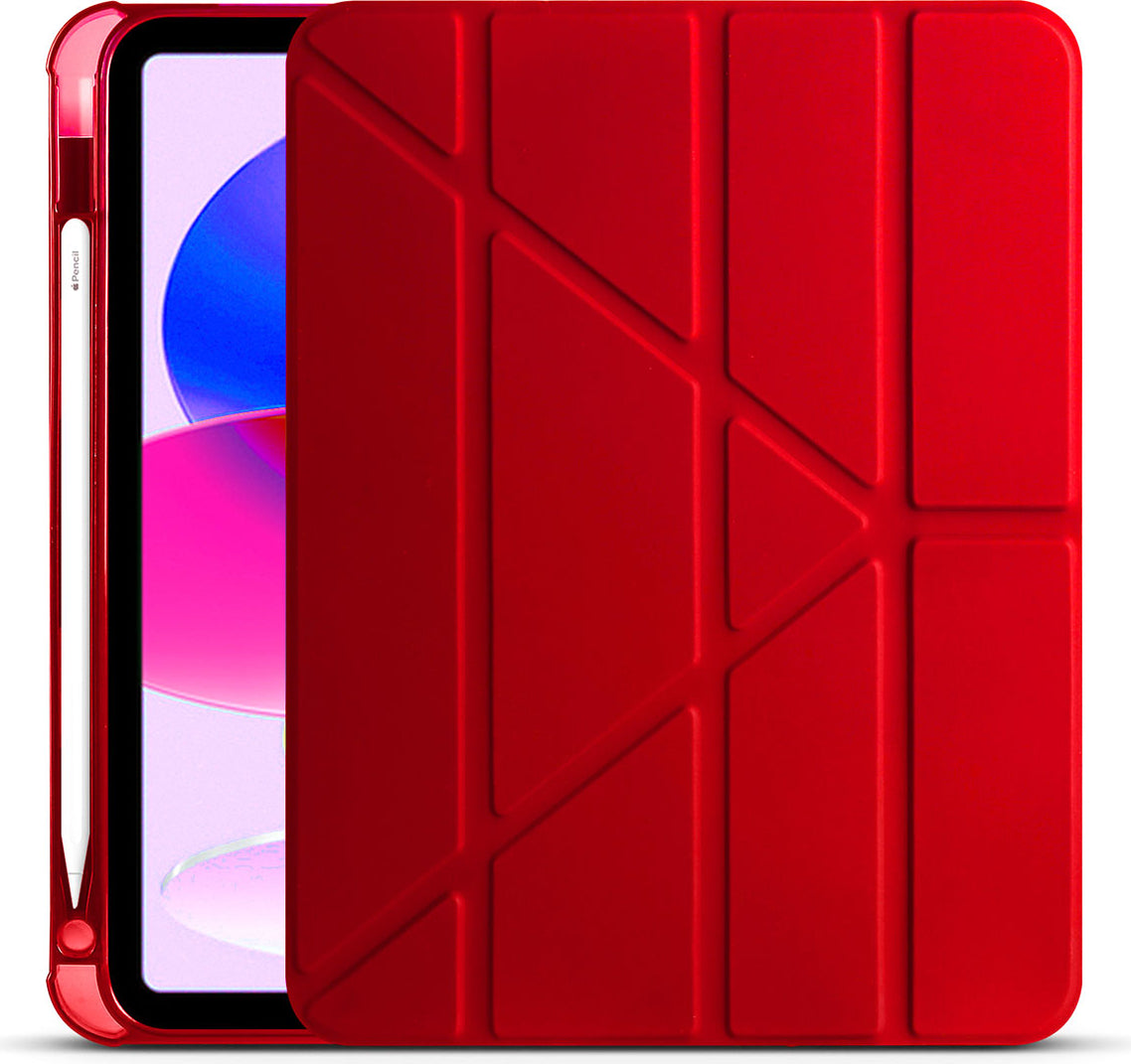 iPad 11.nesil 2025 Kılıf Mnc Tri Folding Kalem Bölmeli Standlı Kılıf - Kırmızı