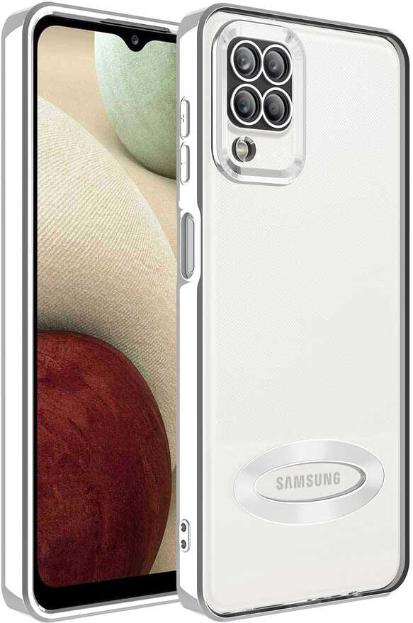 Galaxy M12 Kılıf Kamera Korumalı Logo Gösteren Mnc Omega Kapak-Gümüş