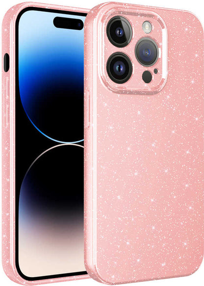 Apple iPhone 14 Pro Kılıf Kamera Korumalı Simli Lüks Mnc Koton Kapak-Pembe