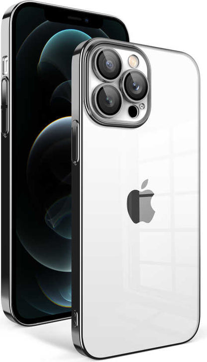 Apple iPhone 12 Pro Max Kılıf Kamera Korumalı Renkli Çerçeveli Mnc Garaj Kapak-Siyah