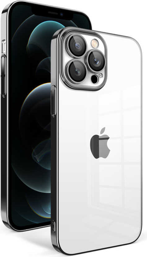 Apple iPhone 12 Pro Max Kılıf Kamera Korumalı Renkli Çerçeveli Mnc Garaj Kapak-Siyah