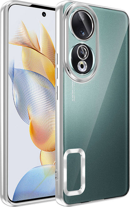 Huawei Honor 90 Kılıf Kamera Korumalı Logo Gösteren Mnc Omega Kapak-Gümüş