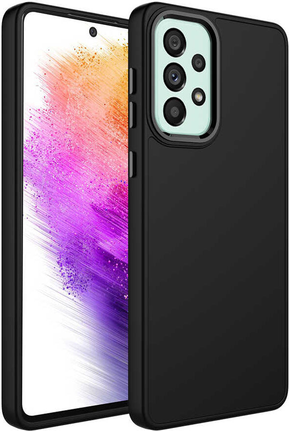 Galaxy A73 Kılıf Metal Çerçeve ve Buton Tasarımlı Silikon Mnc Luna Kapak-Siyah