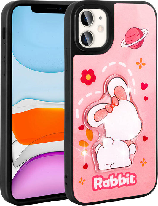 Apple iPhone 11 Kılıf Parlayan Kabartmalı Ikonik Figürlü Mnc Amas Silikon Kapak-Pembe