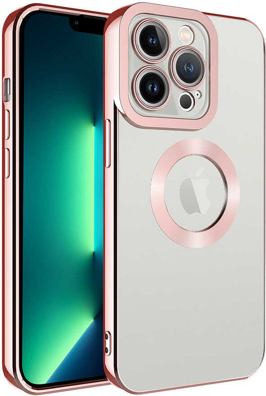 Apple iPhone 14 Pro Kılıf Kamera Korumalı Logo Gösteren Mnc Omega Kapak-Rose Gold