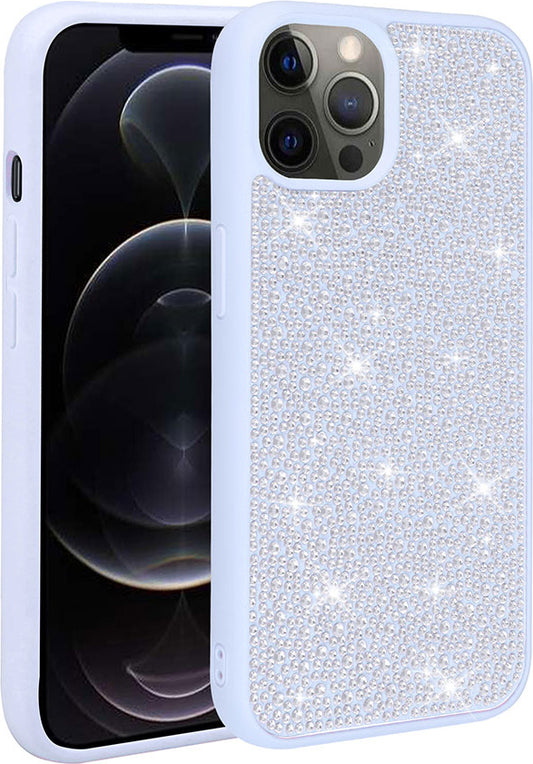 Apple iPhone 12 Pro Max Kılıf Parlak Taşlı Tasarım Mnc Ston Kapak-Mavi Açık