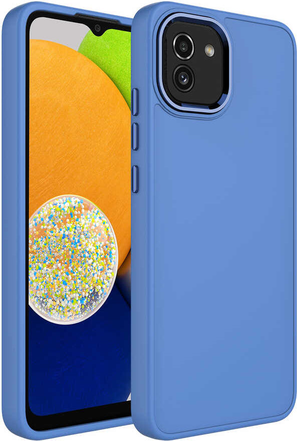 Galaxy A03 Kılıf Metal Çerçeve ve Buton Tasarımlı Silikon Mnc Luna Kapak-Lavendery Gray