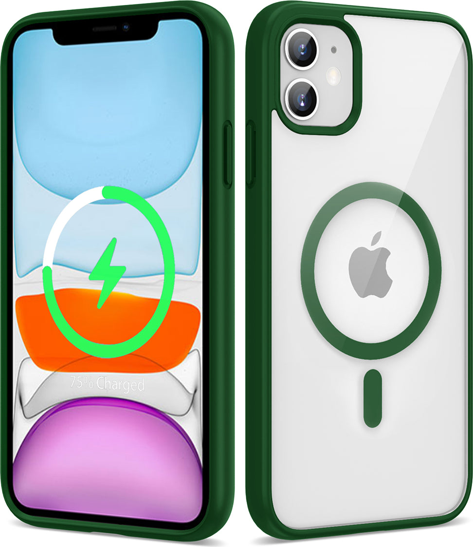 Apple iPhone 11 Kılıf Magsafe Wireless Şarj Özellikli Silikon Mnc Ege Kapak-Koyu Yeşil
