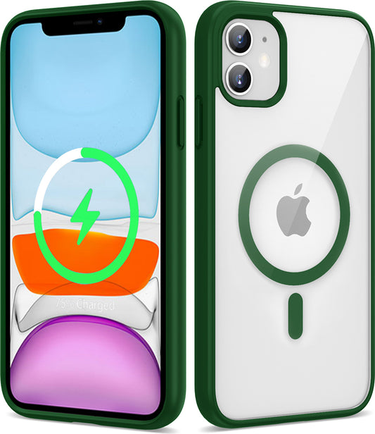 Apple iPhone 11 Kılıf Magsafe Wireless Şarj Özellikli Silikon Mnc Ege Kapak-Koyu Yeşil
