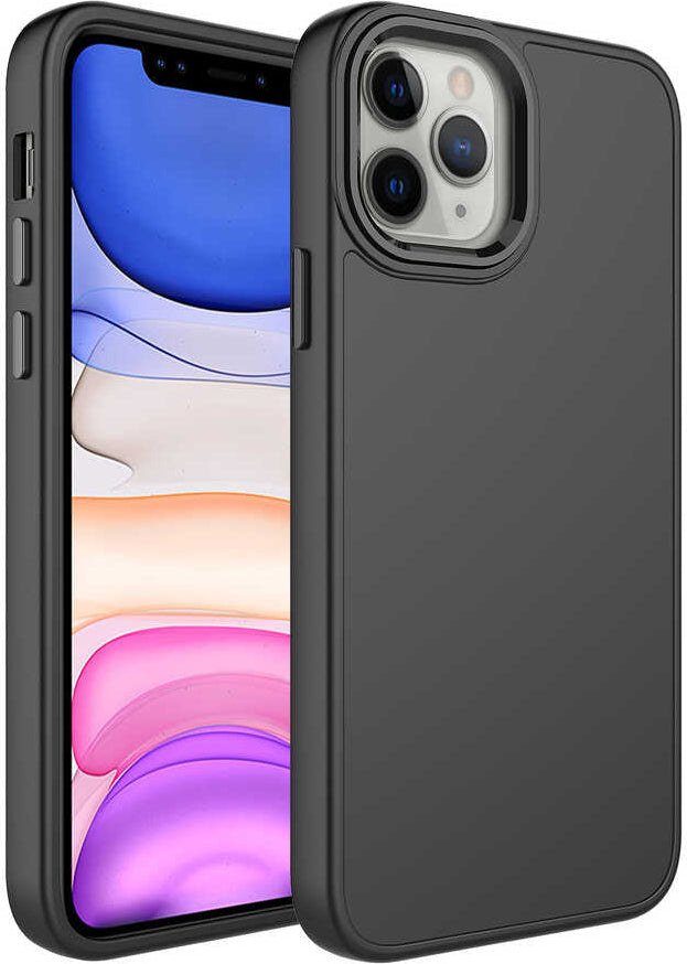 Apple iPhone 12 Pro Max Kılıf Metal Çerçeve ve Buton Tasarımlı Silikon Mnc Luna Kapak-Siyah