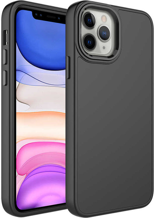 Apple iPhone 12 Pro Max Kılıf Metal Çerçeve ve Buton Tasarımlı Silikon Mnc Luna Kapak-Siyah