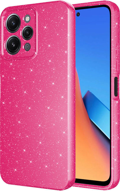 Xiaomi Redmi 12 Kılıf Kamera Korumalı Simli Lüks Mnc Koton Kapak-Pembe Koyu