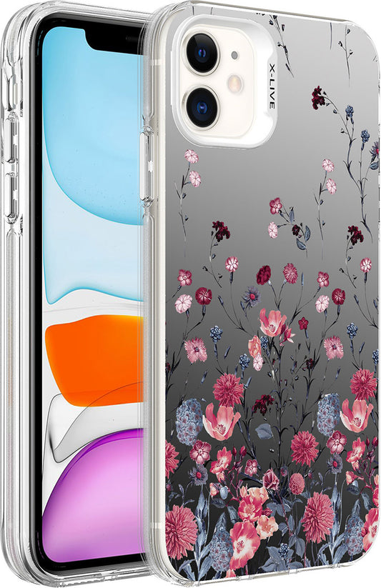 Apple iPhone 12 Kılıf Desenli Mnc Silver Sert Kapak-Çiçek