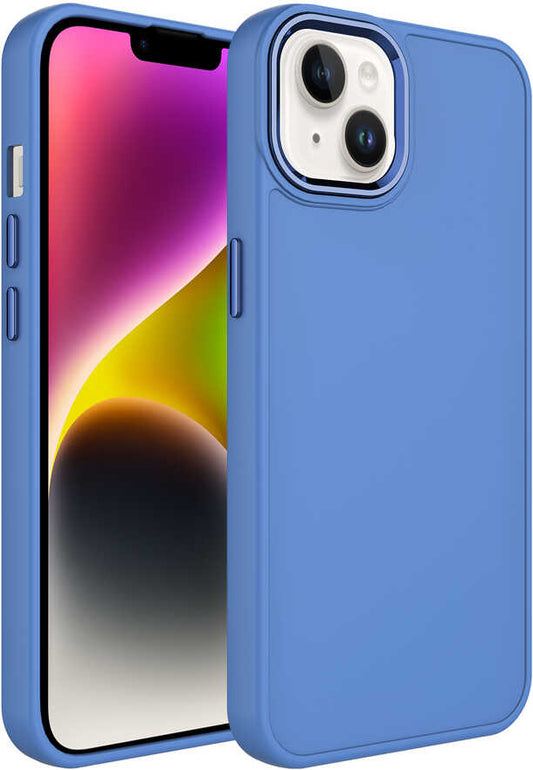 Apple iPhone 14 Kılıf Metal Çerçeve ve Buton Tasarımlı Silikon Mnc Luna Kapak-Lavendery Gray