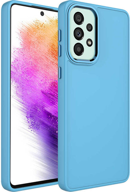 Galaxy A33 5g Kılıf Metal Çerçeve ve Buton Tasarımlı Silikon Mnc Luna Kapak-Sierra Mavi