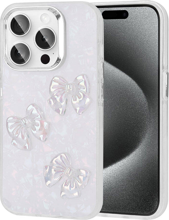 Apple iPhone 15 Pro Kılıf Kabartma Figürlü Parlak Mnc Eralli Silikon Kapak-Kelebek