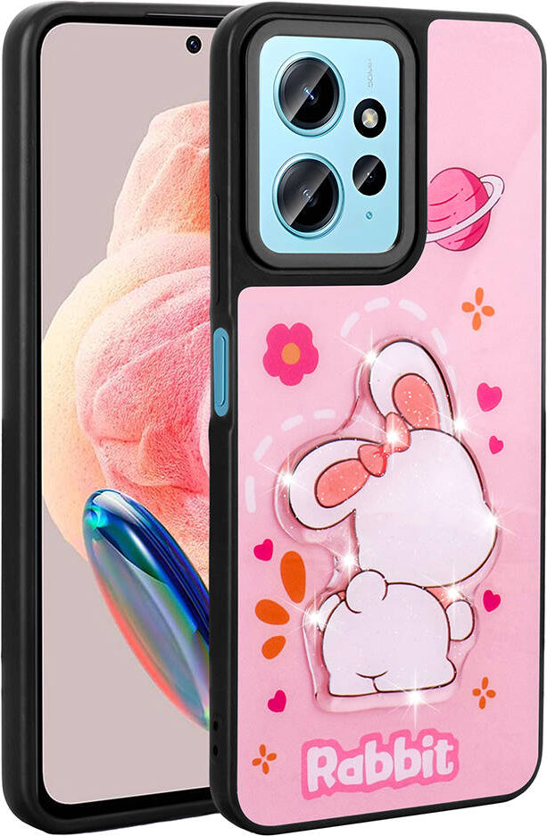 Xiaomi Redmi Note 12 4g Kılıf Parlayan Kabartmalı Ikonik Figürlü Mnc Amas Silikon Kapak-Pembe