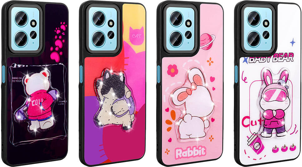 Xiaomi Redmi Note 12 4g Kılıf Parlayan Kabartmalı Ikonik Figürlü Mnc Amas Silikon Kapak-Pembe