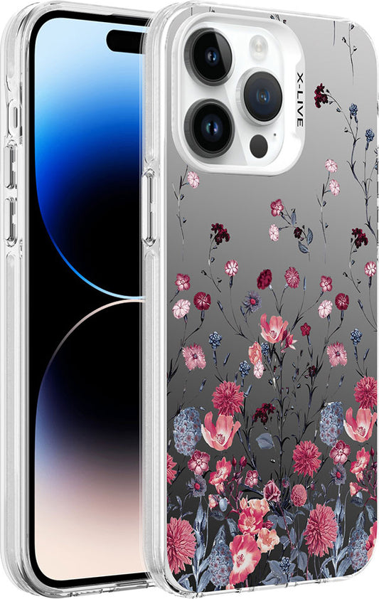 Apple iPhone 14 Pro Max Kılıf Desenli Mnc Silver Sert Kapak-Çiçek