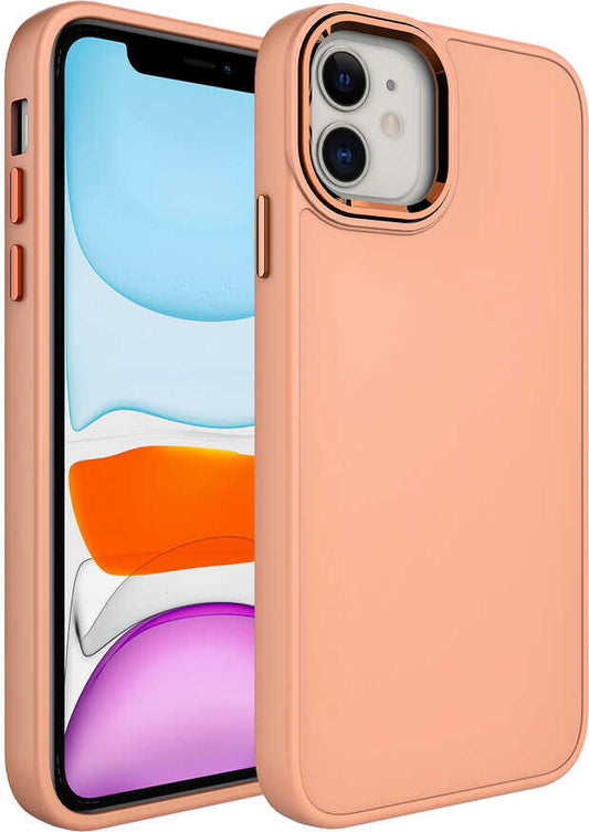 Apple iPhone 11 Kılıf Metal Çerçeve ve Buton Tasarımlı Silikon Mnc Luna Kapak-Yavruağzı
